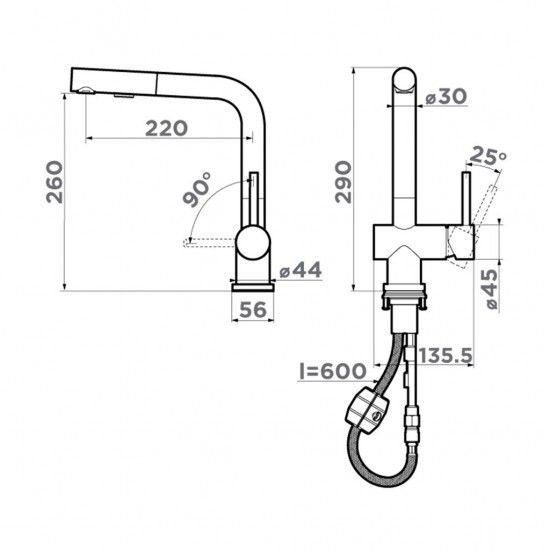Кухонный смеситель OMOIKIRI KORIYAMA-SB нержавеющая сталь