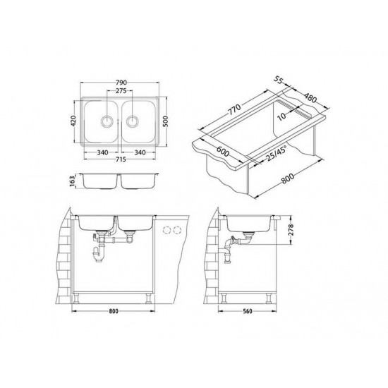 ALVEUS LINE 90 NAT-90 790X500 2X  нерж.сталь