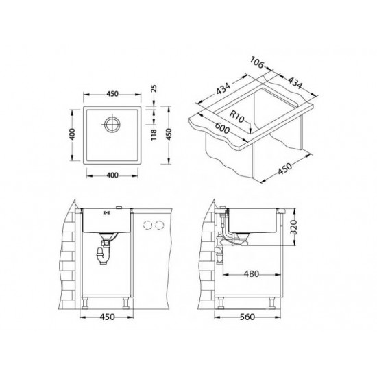 ALVEUS QUADRIX 30 BRS 450 X 450 X 200  нерж.сталь