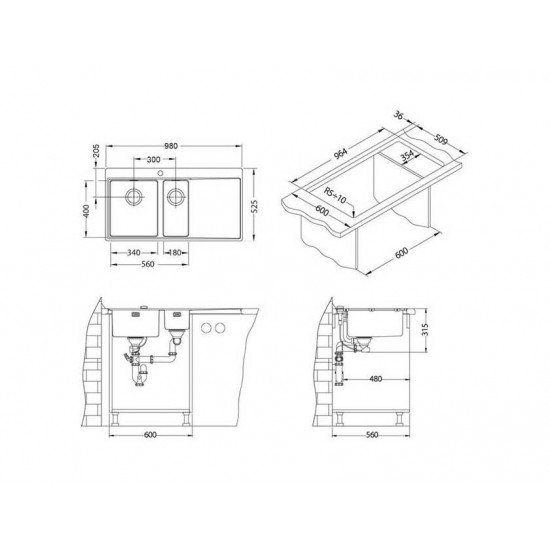 ALVEUS PURE 60 KMB-90 980X525 правая нерж.сталь