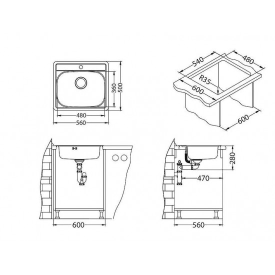 ALVEUS MORE 10 NAT-90 560X500 1X  нерж.сталь