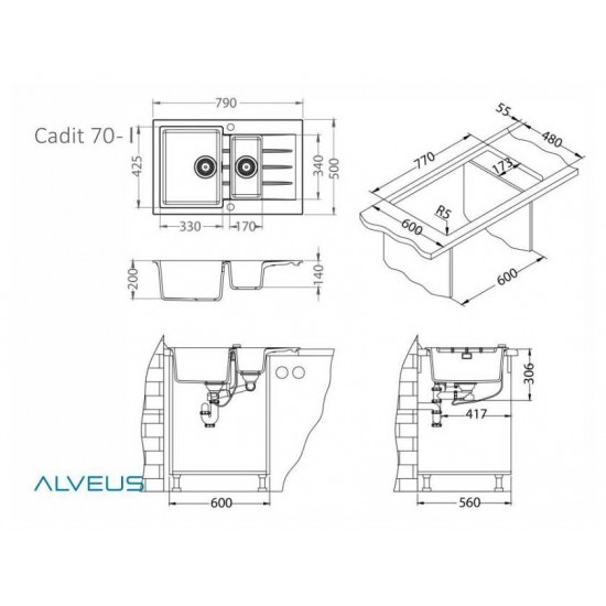 ALVEUS GRANITAL CADIT 70 CARBON - G91 790 X 500 черный