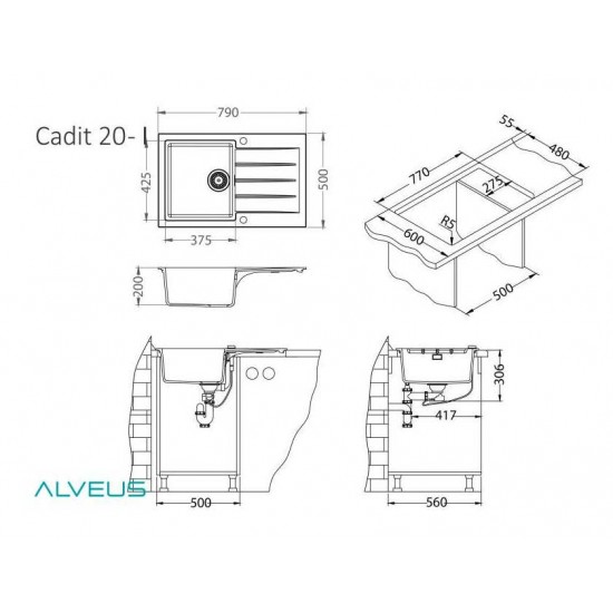 ALVEUS GRANITAL CADIT 20 ARCTIC - G11 790 X 500 белый