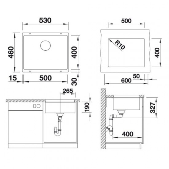 Мойка для кухни Blanco Subline 500-U 53 см жасмин 523437