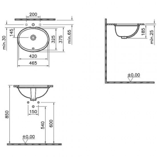 Раковина врезная VitrA Arkitekt 60 см встраиваемая снизу 6069B003-0012