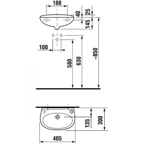 Раковина Jika Lyra 40 см отверстие под смеситель слева 8.1527.1.000.105.9