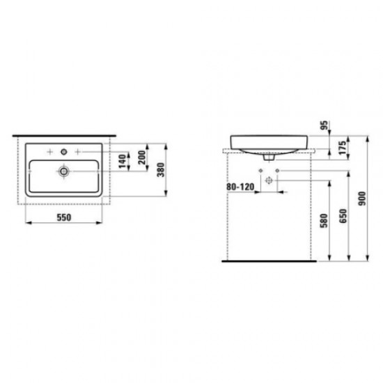 Раковина Laufen Pro S 55 см накладная, с 1 отверстием для смесителя 8.1295.2.000.104.1