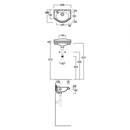 Раковина Simas Arcade 37 см белая, отверстие под смеситель справа AR035bi*1dx