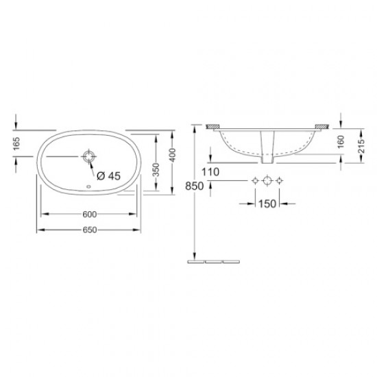 Раковина Villeroy & Boch O.novo 65 см встраиваемая, с покрытием CeramicPlus 416260R1