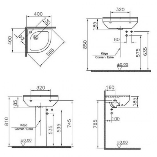 Раковина угловая керамическая, цвет белый VitrA S50 40 5306B003-0999