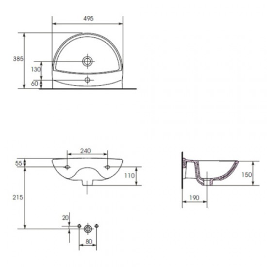 Раковина Cersanit Mito Red 50 S-UM-MIR50/1-w 49.5х38.5 см