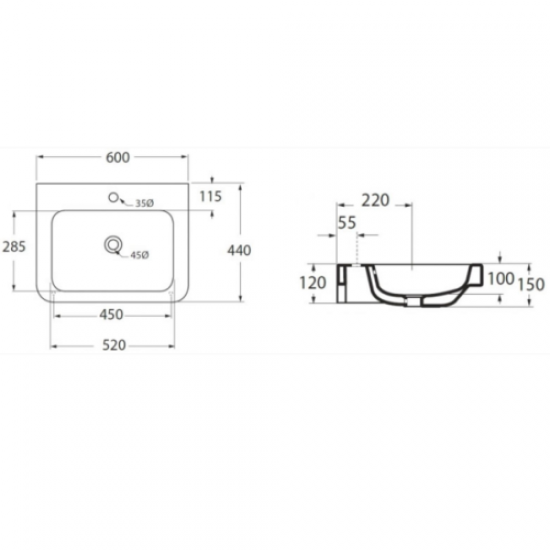 Раковина Azzurra Tulip  TUL260 TUL260Tbi*3