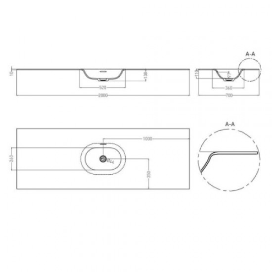 Раковина Salini Onda Flow Oval 200 см покраска по RAL полностью 1402204MN