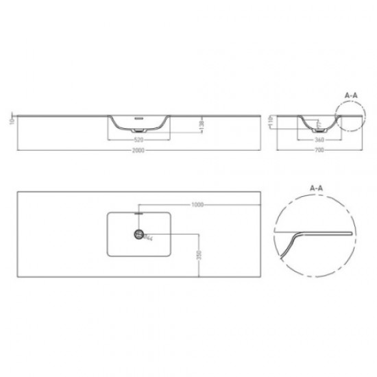 Раковина Salini Onda Flow Square 200 см покраска по RAL полностью 1402206MN