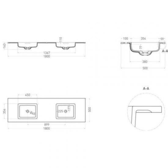 Раковина Salini Onda 180 см покраска по RAL полностью 1402202MF
