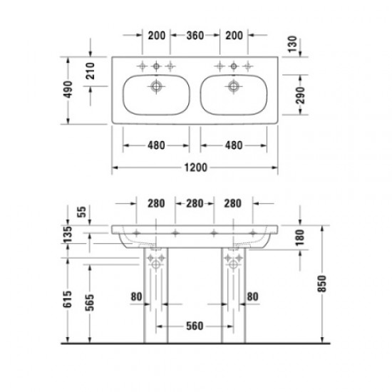 Раковина Duravit D-Code 120 см двойная 03481200002