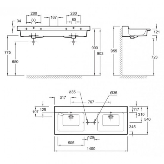Раковина Jacob Delafon Soprano 140 см подвесная EXJ122-00
