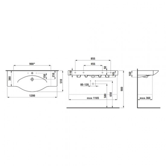 Раковина Laufen Palace 120 см без отверстия для смесителя 8.1170.4.000.109.1