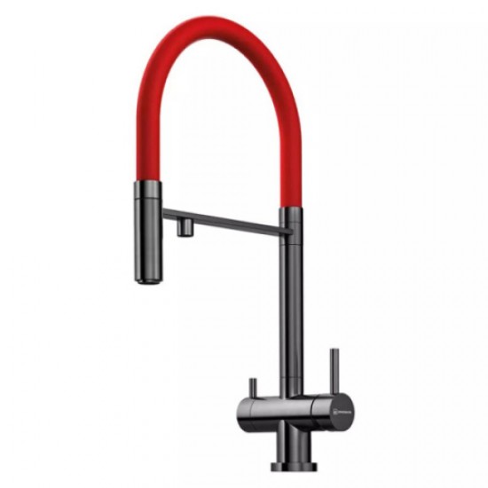 Смеситель для питьевой воды Omoikiri Kanto PVD-GM вороненая сталь/красный 4994013 Hanex