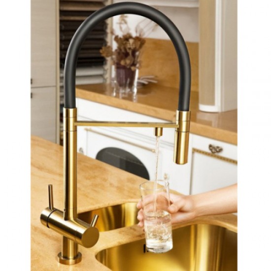 Смеситель для питьевой воды Omoikiri Kanto PVD-LG светлое золото/черный 4994014 Hanex