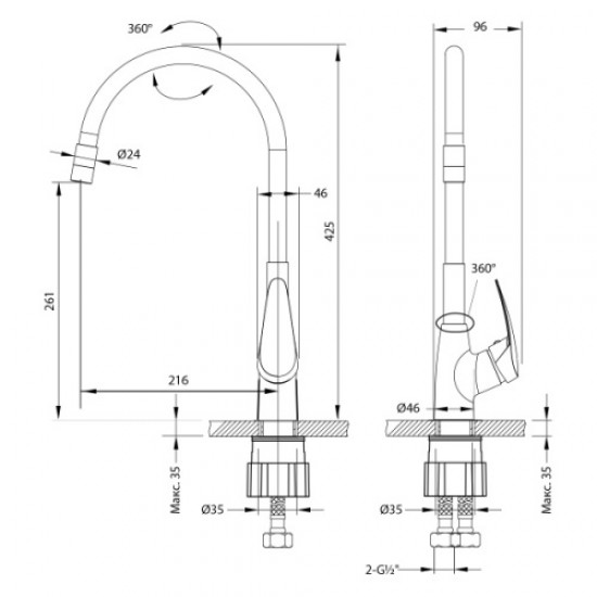 Смеситель для кухни Lemark Linara с гибким изливом хром/черный LM0415C-Black Hanex