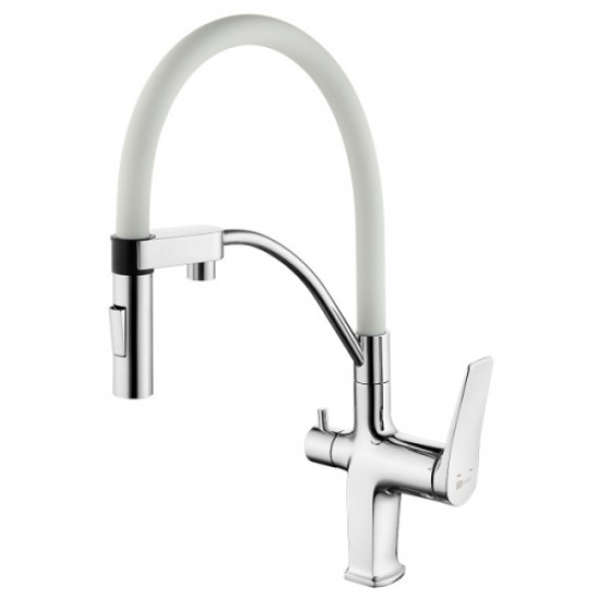 Смеситель для питьевой воды Lemark Comfort с гибким изливом хром/белый LM3074C-White