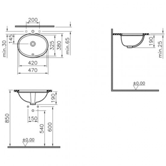 Раковина VitrA Arkitekt 47 см под столешницу 6039B003-0012 Hanex