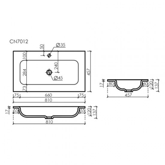 Раковина Sancos Grace 81 см прямоугольная белая CN7012 Hanex
