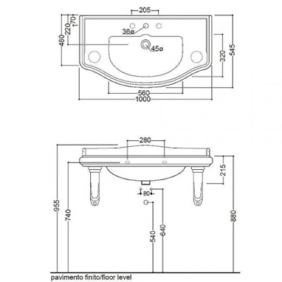 Раковина Kerasan Retro 10500 100 см подвесная Hanex