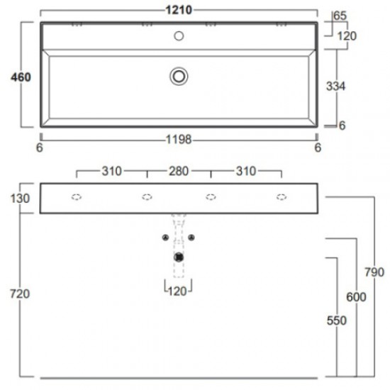 Раковина Simas Agile 121 см с 1 отверстием под смеситель AG121 bi*1 Hanex