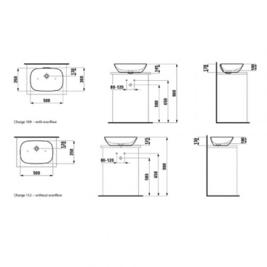 Раковина Laufen Ino 50 см без отверстия для смесителя 8.1230.2.000.109.1 Hanex