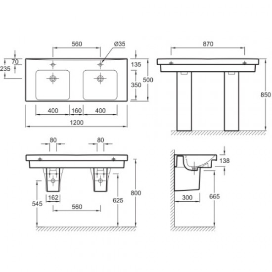 Раковина двойная Jacob Delafon Odeon Up E4730-00 Hanex