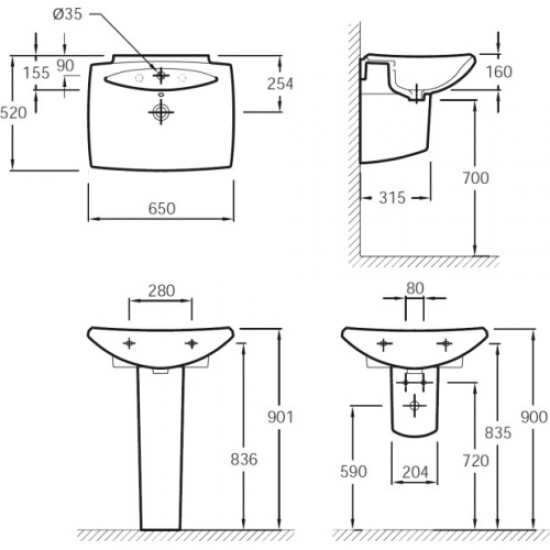 Раковина Jacob Delafon Escale 65 см подвесная E1211-00 Hanex