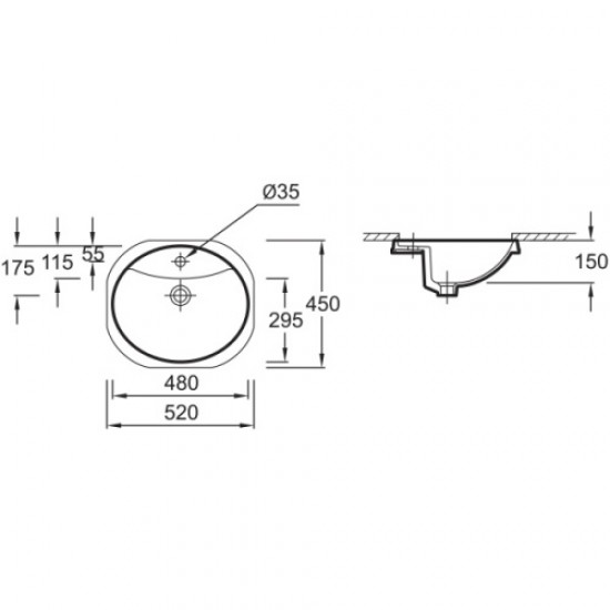 Раковина Jacob Delafon Odeon 52 см встраиваемая E1357-00 Hanex