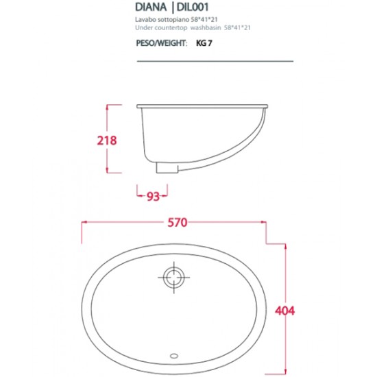 Раковина врезная Artceram Diana 57 см встраиваемая DIL001 01 00 Hanex