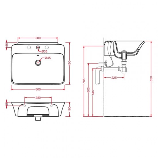 Раковина ArtCeram Cow CWL002 Hanex