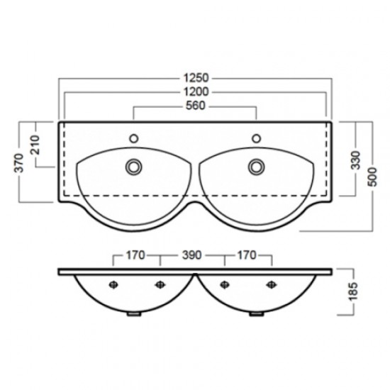 Раковина Hatria Sophie Y0Q501 125х50 см Hanex