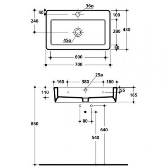 Раковина с одним отверстием под смеситель Kerasan Ego 325001*1 Hanex