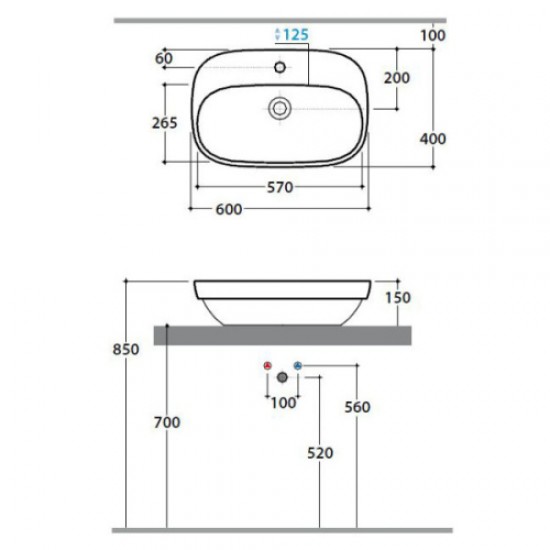Раковина накладная Globo Genesis GE041 GE041.BI Hanex