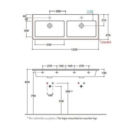 Раковина двойная Globo Forty3 FO125 Hanex