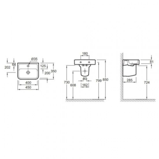 Раковина подвесная Jacob Delafon REPLAY E4493-00 45 см керамическая Hanex