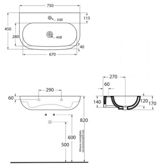 Раковина Azzurra Nuvola NUV200/75 NUV200/75 bi*1 Hanex