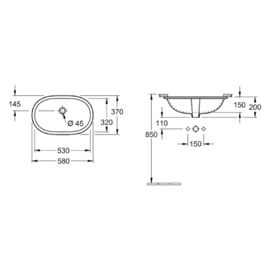 Раковина Villeroy & Boch O.novo 58 см встраиваемая, с покрытием CeramicPlus 416250R1 Hanex