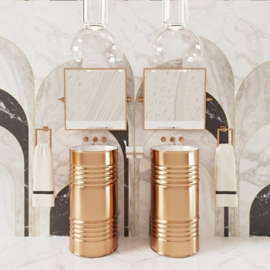 Раковина напольная Kerasan Artwork Barrel белый/золото 4742K39 Hanex