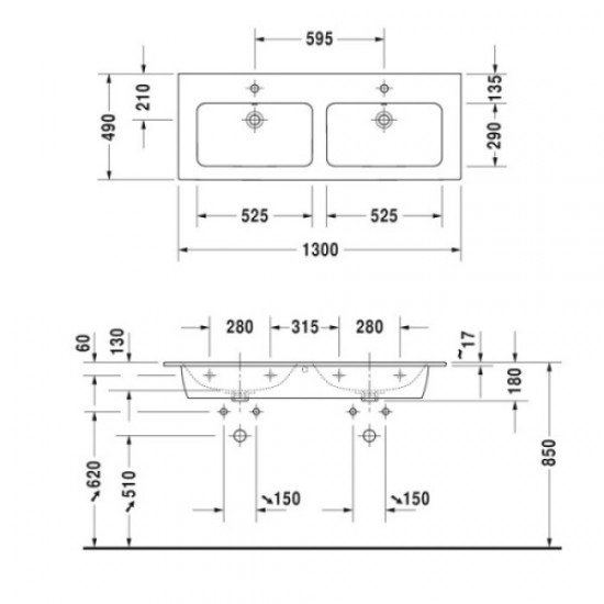 Раковина двойная Duravit ME by Starck 233613 Hanex