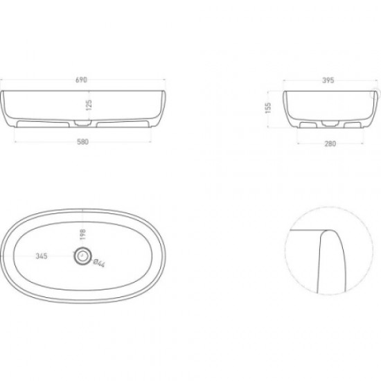 Раковина Salini Luce 70 см покраска по RAL полностью 110721MF Hanex