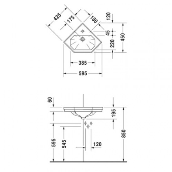 Раковина Duravit 1930 59.5 см угловая 0793420000 Hanex