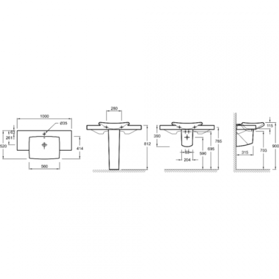 Раковина Jacob Delafon Escale прямоугольная 19034W-00 Hanex