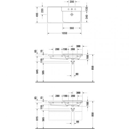 Раковина встраиваемая Duravit P3 Comforts 233410 Hanex