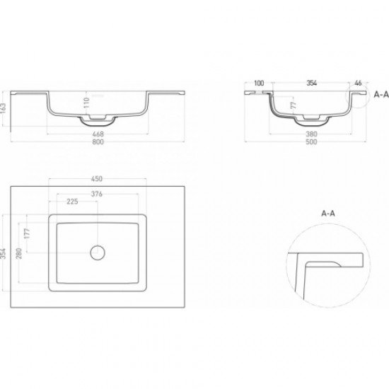 Раковина Salini Onda 80 см покраска по RAL полностью 1402201MF Hanex